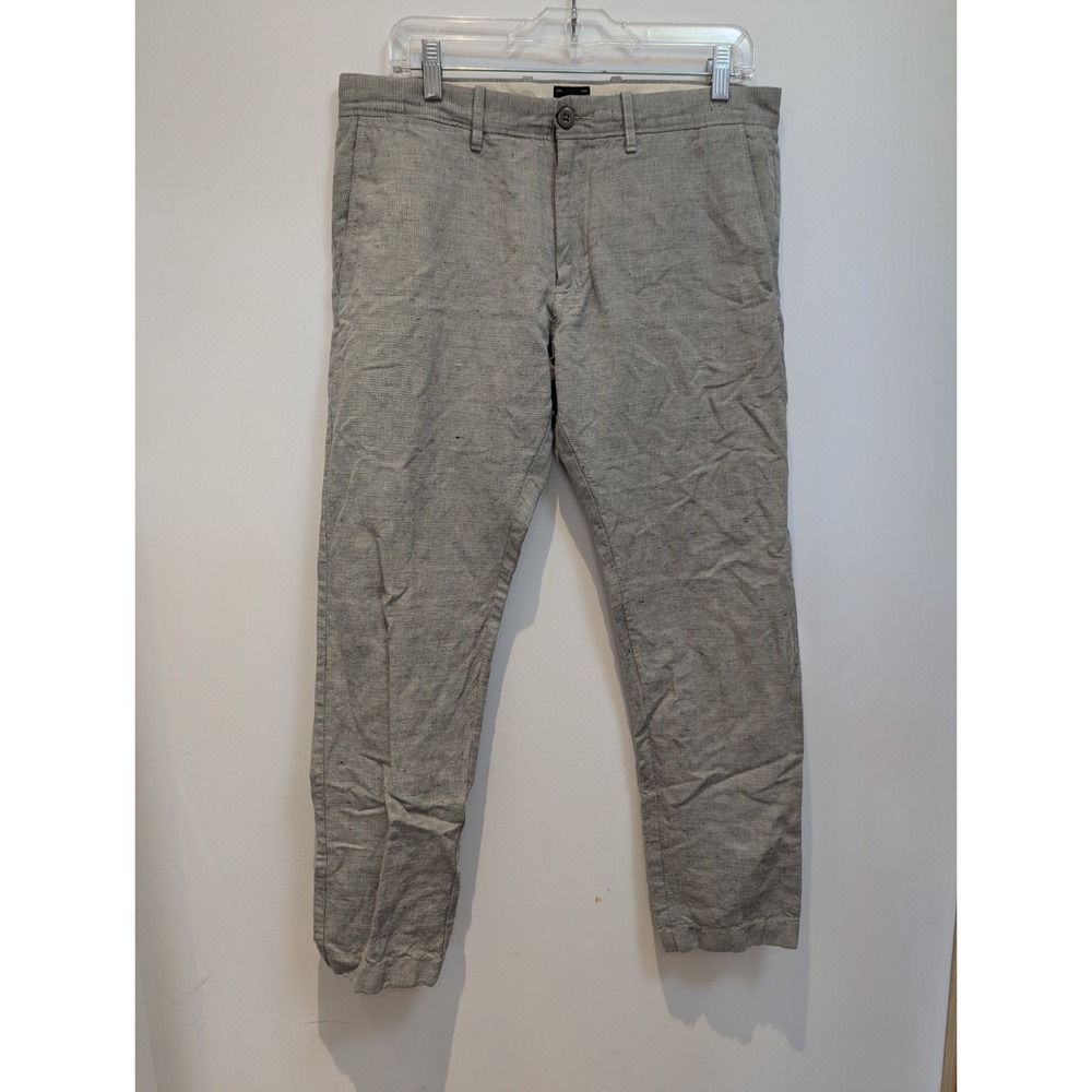 J Crew Chino Pants Mens 32 Tan Gray Linen Cotton Knit Preppy Beachy Lightweight